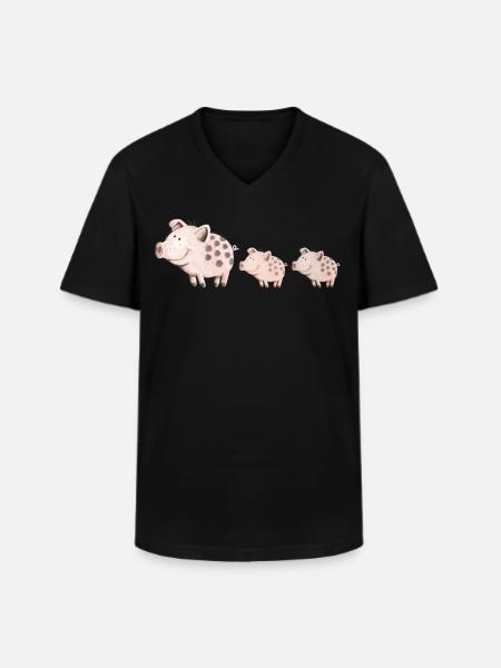Schweine Familie - Männer-T-Shirt mit V-Ausschnitt - Schwarz