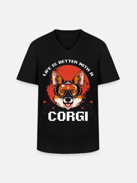 Amusement de bain pour les plongeurs corgi - T-shirt col V Homme - noir