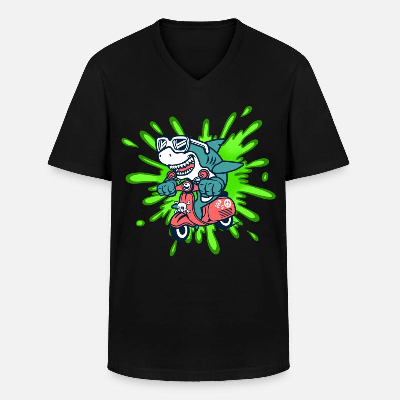 Shark Funny Moped Moped Roller Comic - Men's V-Neck T-Shirt - black