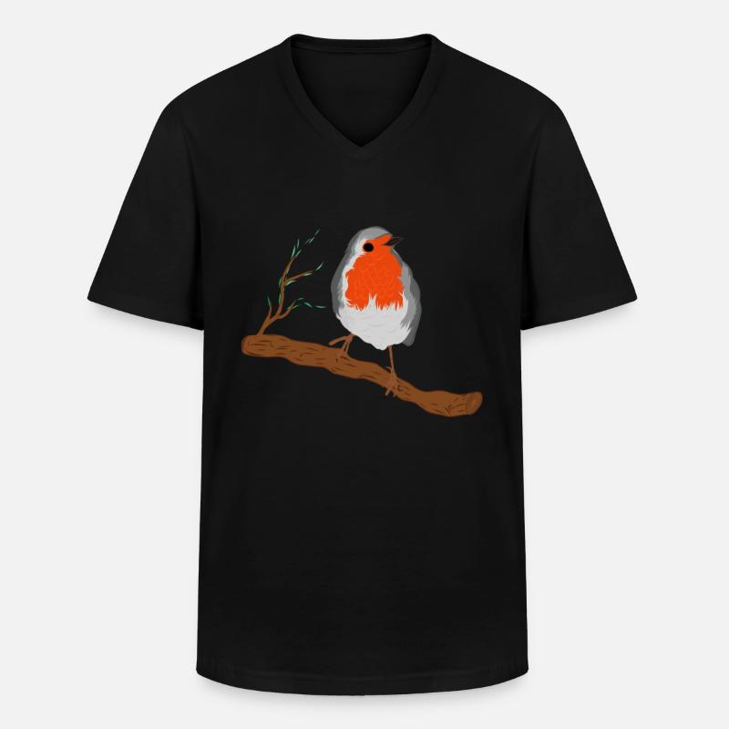 Rotkehlchen mit Prächtigen Federkleid auf Ast - Männer-T-Shirt mit V-Ausschnitt - Schwarz