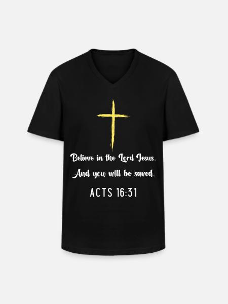 Kruis van het Geloof: Handelingen 16:31 Citeer Tee - Klassiek mannen T-shirt met V-hals - zwart
