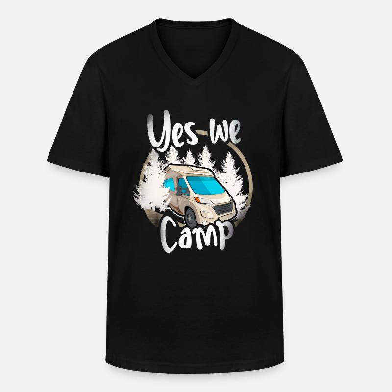 Yes We Camp - Männer-T-Shirt mit V-Ausschnitt - Schwarz