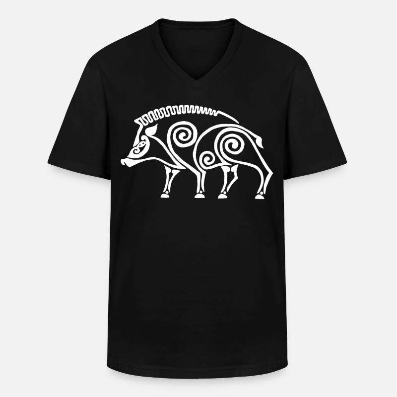 weißer keltischer Eber - Männer-T-Shirt mit V-Ausschnitt - Schwarz