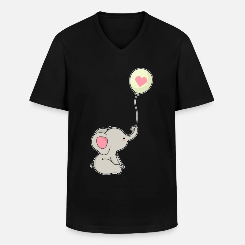 Elefant & Luftballon mit Herz - Männer-T-Shirt mit V-Ausschnitt - Schwarz