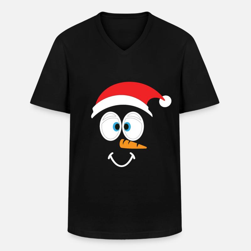 Fröhlicher Schneemann mit Weihnachtsmütze - Männer-T-Shirt mit V-Ausschnitt - Schwarz