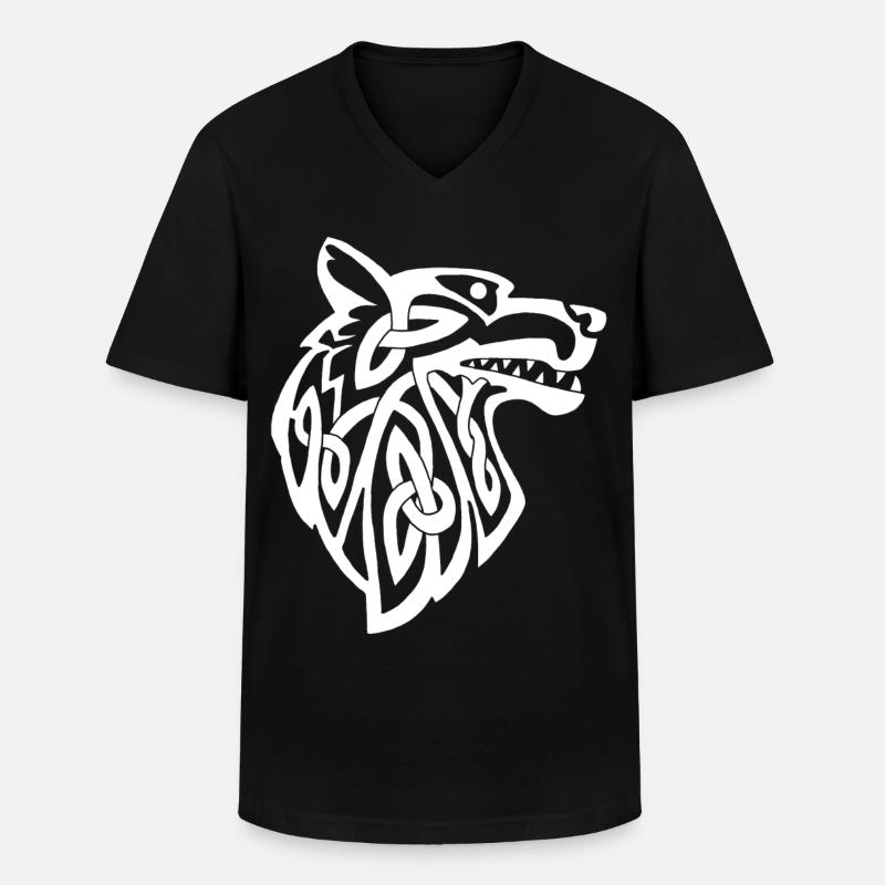 Wolf weiß Wikinger - Männer-T-Shirt mit V-Ausschnitt - Schwarz