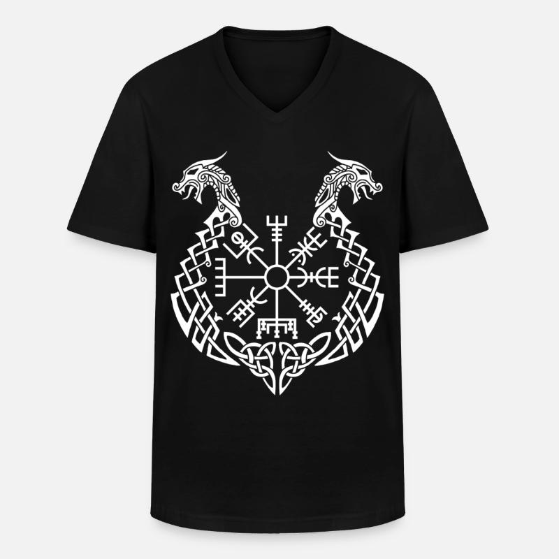Weißer Drache und Wikingerkompass - Männer-T-Shirt mit V-Ausschnitt - Schwarz