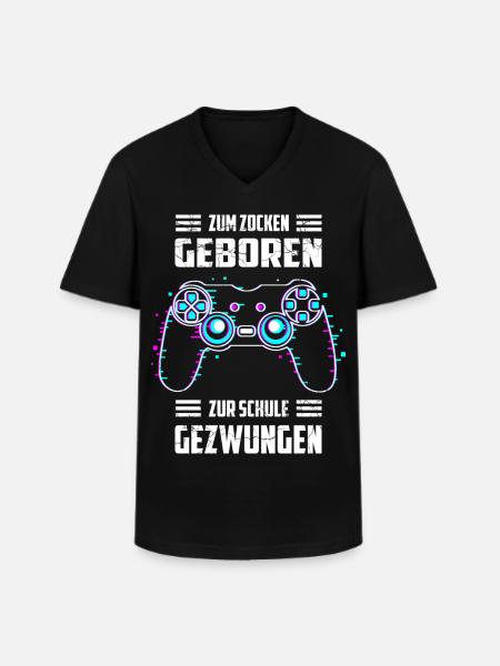 Zum Zocken Geboren, zur Schule Gezwungen - Männer-T-Shirt mit V-Ausschnitt - Schwarz