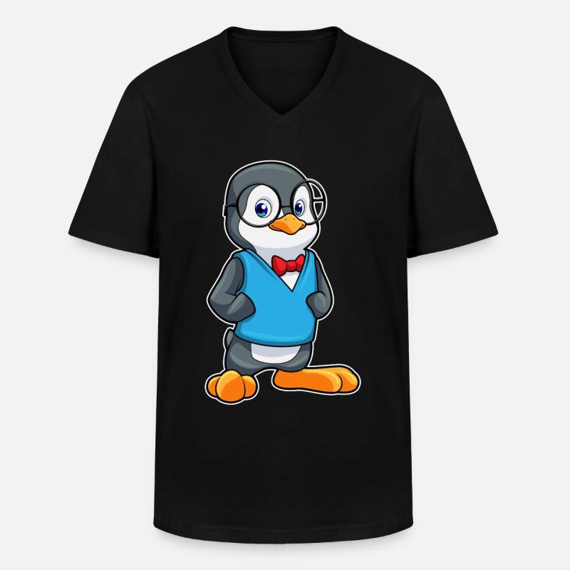 Pinguin als Nerd mit Brille - Männer-T-Shirt mit V-Ausschnitt - Schwarz