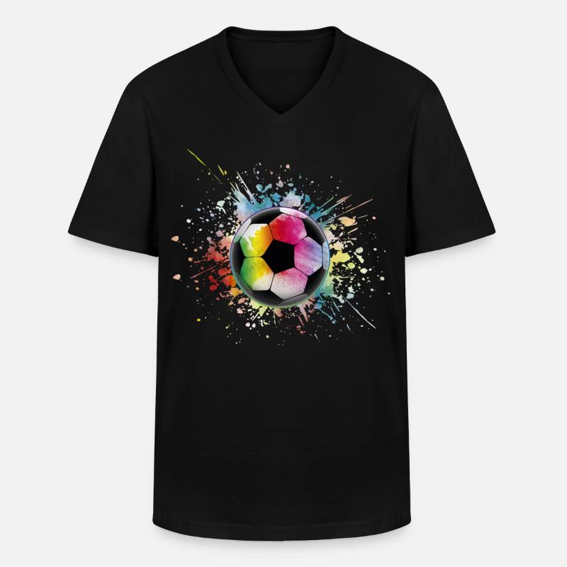 Fußball Regenbogen Bunter Ball - Männer-T-Shirt mit V-Ausschnitt - Schwarz