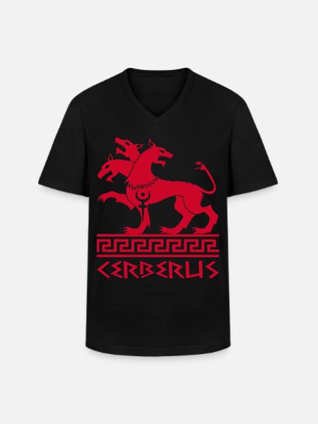 Red cerberus dog - Men's V-Neck T-Shirt - black