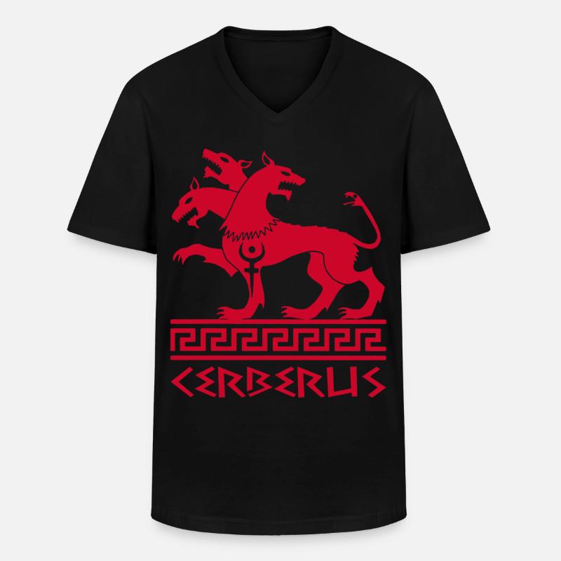 Roter Cerberus-Hund - Männer-T-Shirt mit V-Ausschnitt - Schwarz