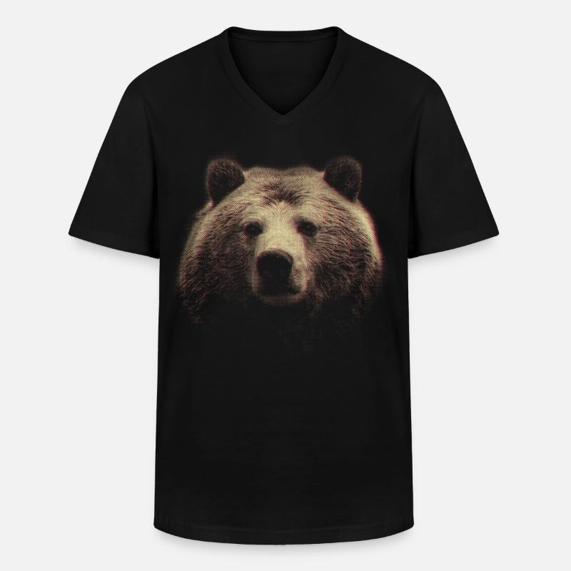 Rothalftone Bärenkopf - Männer-T-Shirt mit V-Ausschnitt - Schwarz
