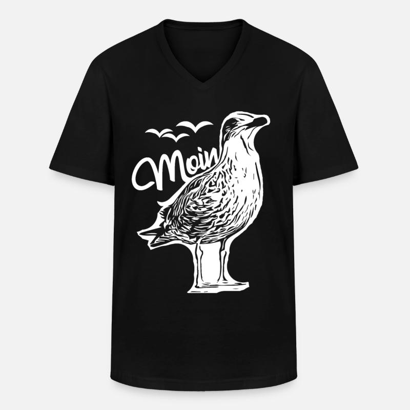 Moin - Möwe - Männer-T-Shirt mit V-Ausschnitt - Schwarz