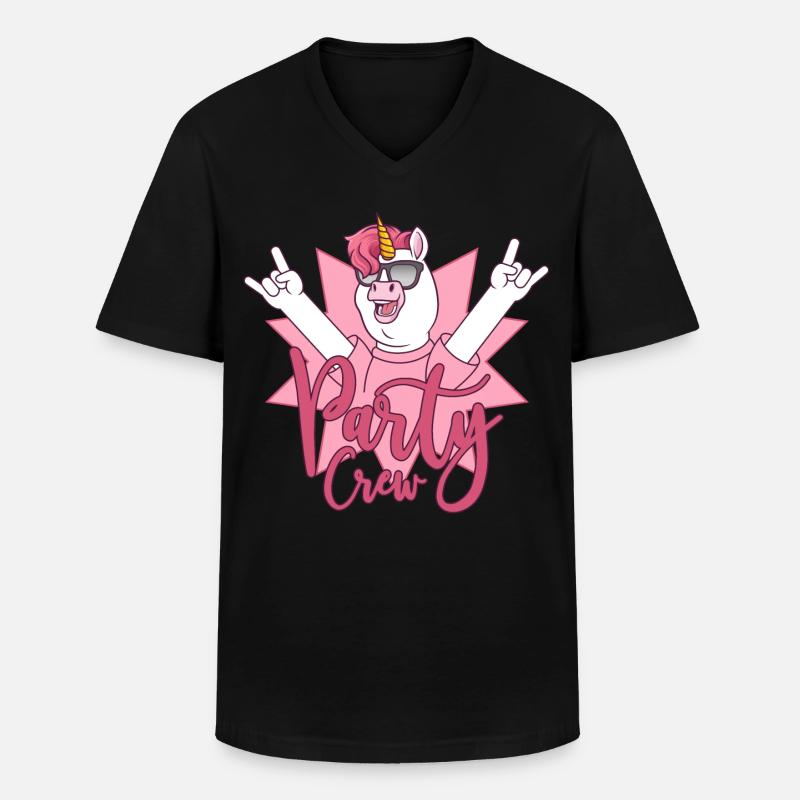 Party Crew Einhorn - Männer-T-Shirt mit V-Ausschnitt - Schwarz