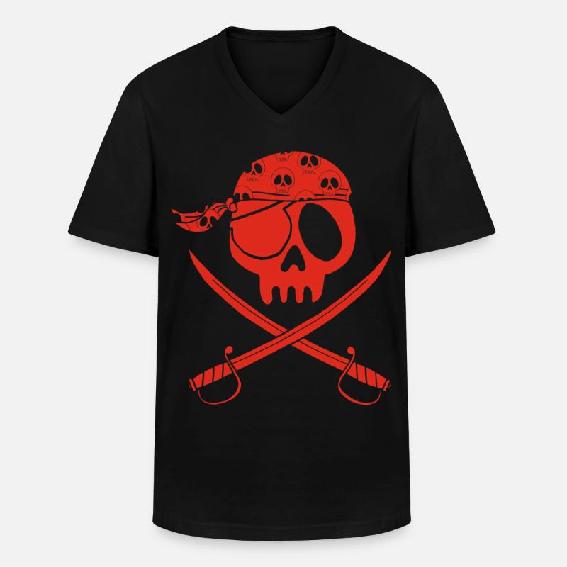 Roter Piratenschädel - Männer-T-Shirt mit V-Ausschnitt - Schwarz