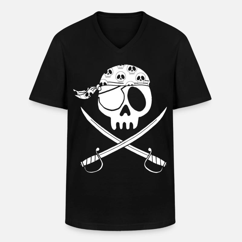 Weißer Piratenschädel - Männer-T-Shirt mit V-Ausschnitt - Schwarz