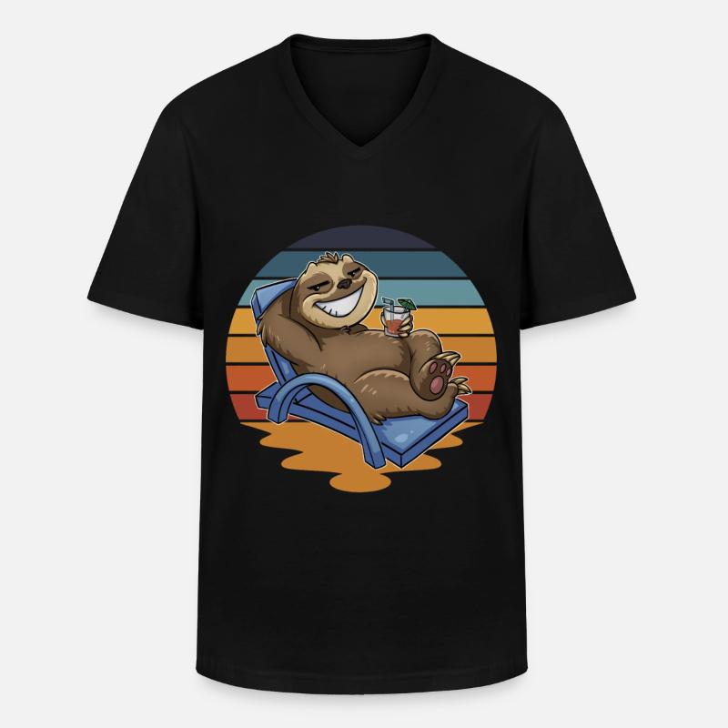 Faultier Urlauber Urlaub - Männer-T-Shirt mit V-Ausschnitt - Schwarz