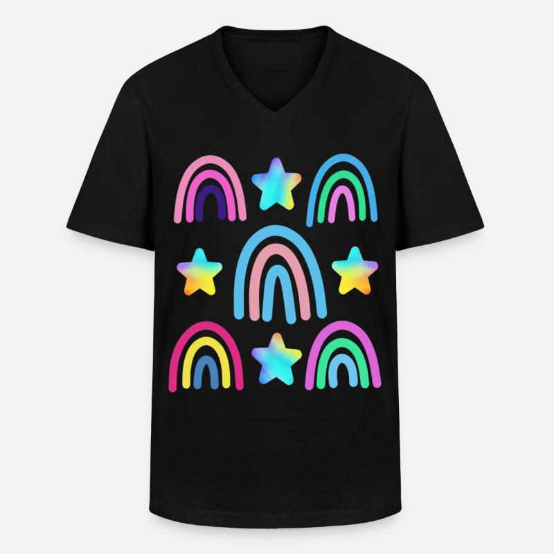 bunter Regenbogen und Sterne - Männer-T-Shirt mit V-Ausschnitt - Schwarz