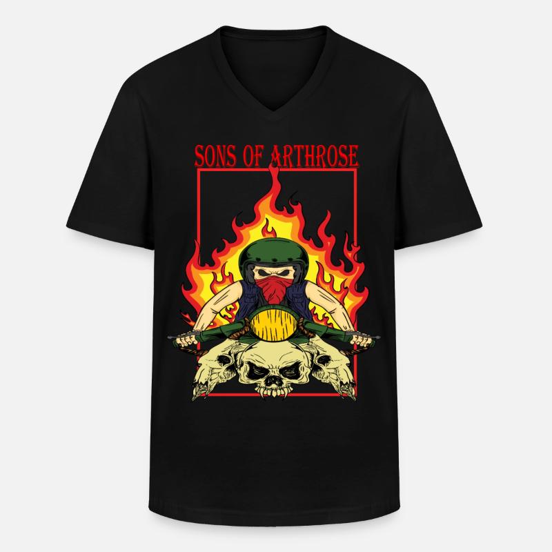 Flammenbiker Skullride - Männer-T-Shirt mit V-Ausschnitt - Schwarz