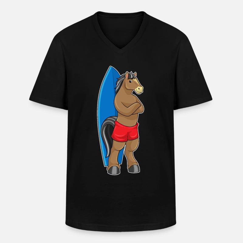 Pferd als Surfer mit Surfbrett - Männer-T-Shirt mit V-Ausschnitt - Schwarz