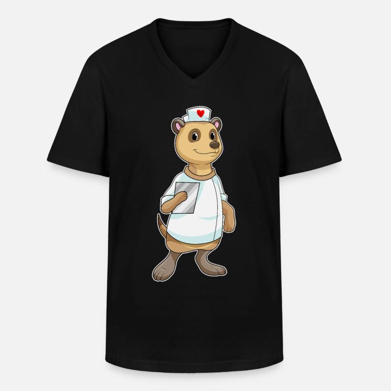 Erdmännchen als Krankenschwester mit Herz - Männer-T-Shirt mit V-Ausschnitt - Schwarz