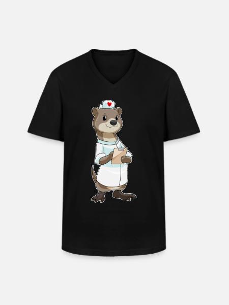 Otter Krankenschwester Herz - Männer-T-Shirt mit V-Ausschnitt - Schwarz