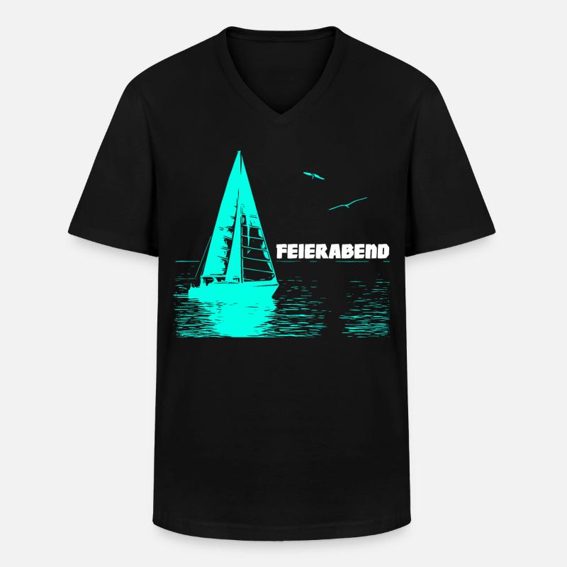 Feierabend Segelboot und 2 Möwen - Männer-T-Shirt mit V-Ausschnitt - Schwarz