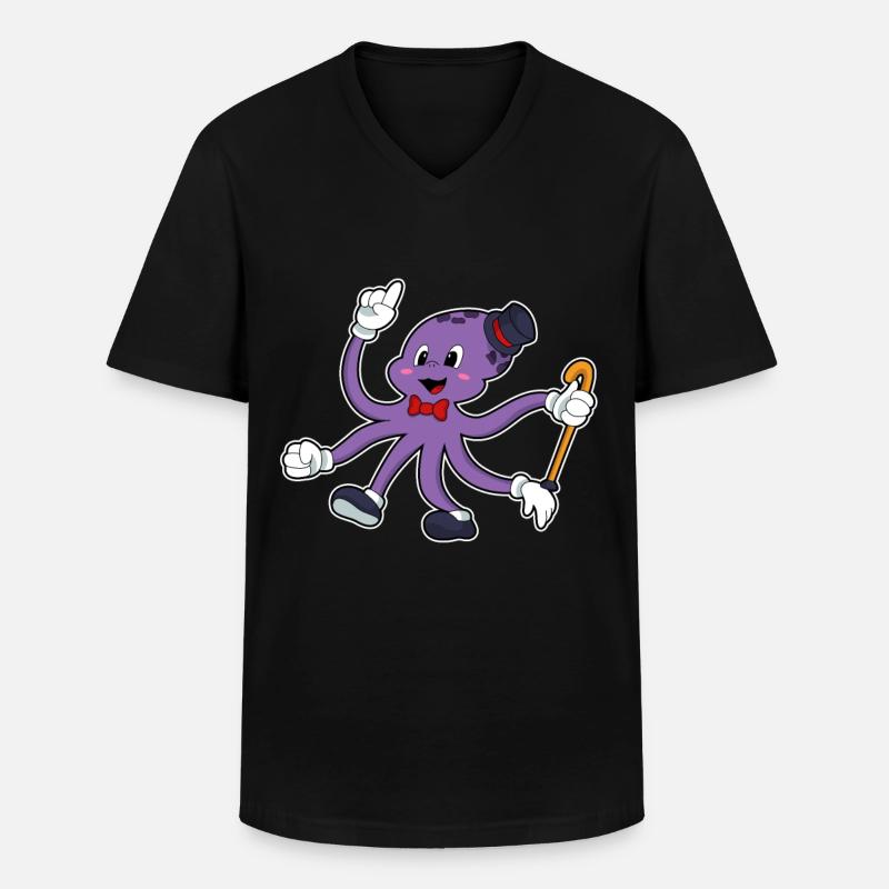 Krake als Zauberer mit Hut - Männer-T-Shirt mit V-Ausschnitt - Schwarz