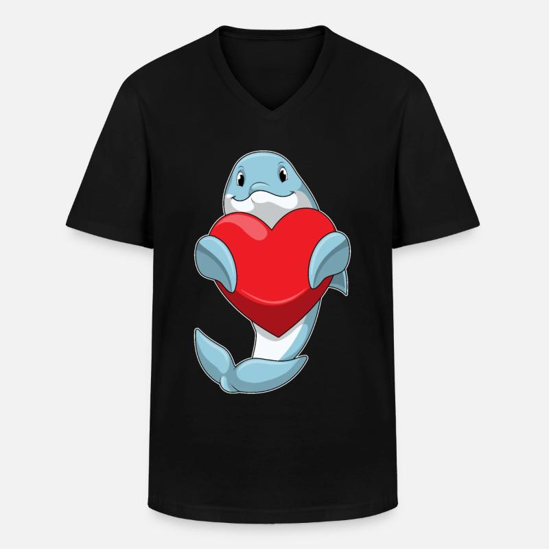 Delfin mit Herz - Männer-T-Shirt mit V-Ausschnitt - Schwarz