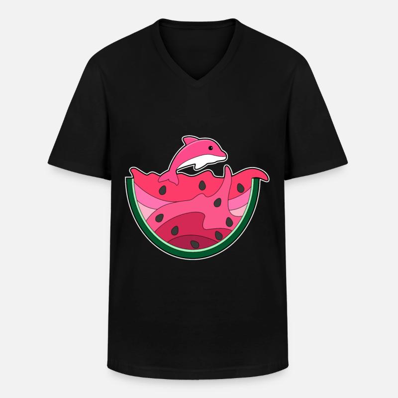 Pastèque dauphin-eau - T-shirt col V Homme - noir