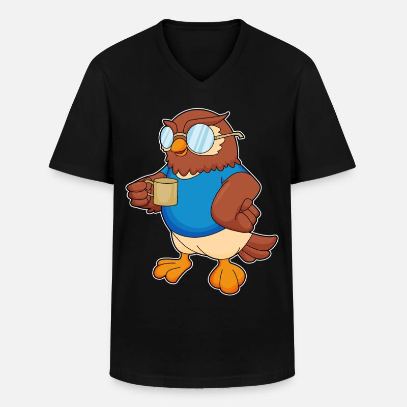 Eule Becher - Männer-T-Shirt mit V-Ausschnitt - Schwarz
