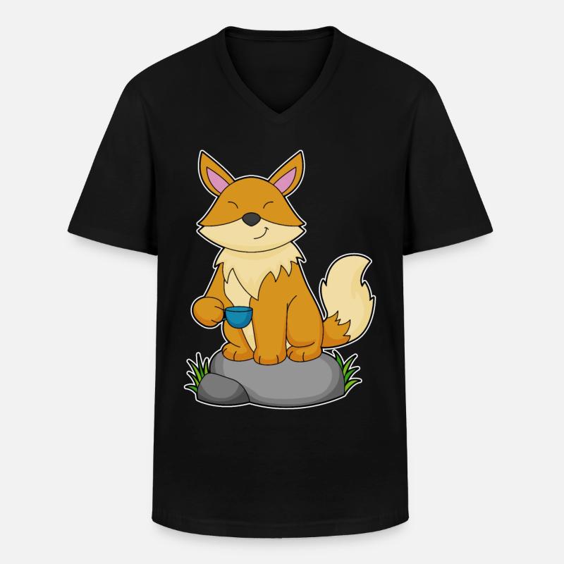 Fuchs Tasse - Männer-T-Shirt mit V-Ausschnitt - Schwarz