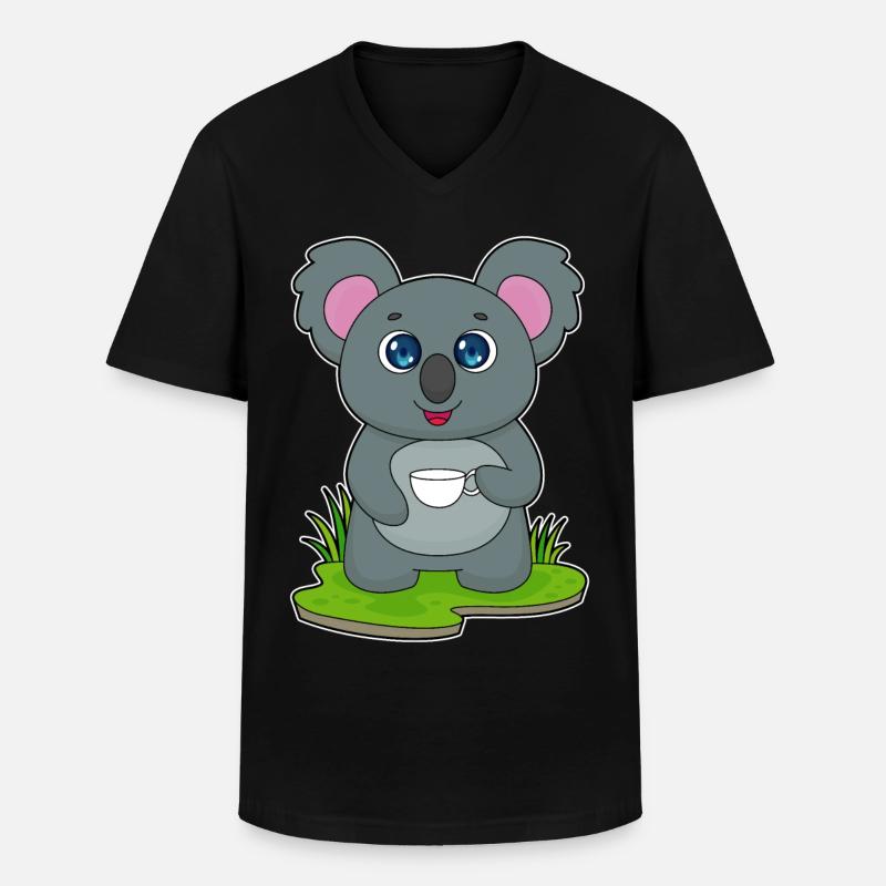 Koala mit Kaffeetasse - Männer-T-Shirt mit V-Ausschnitt - Schwarz