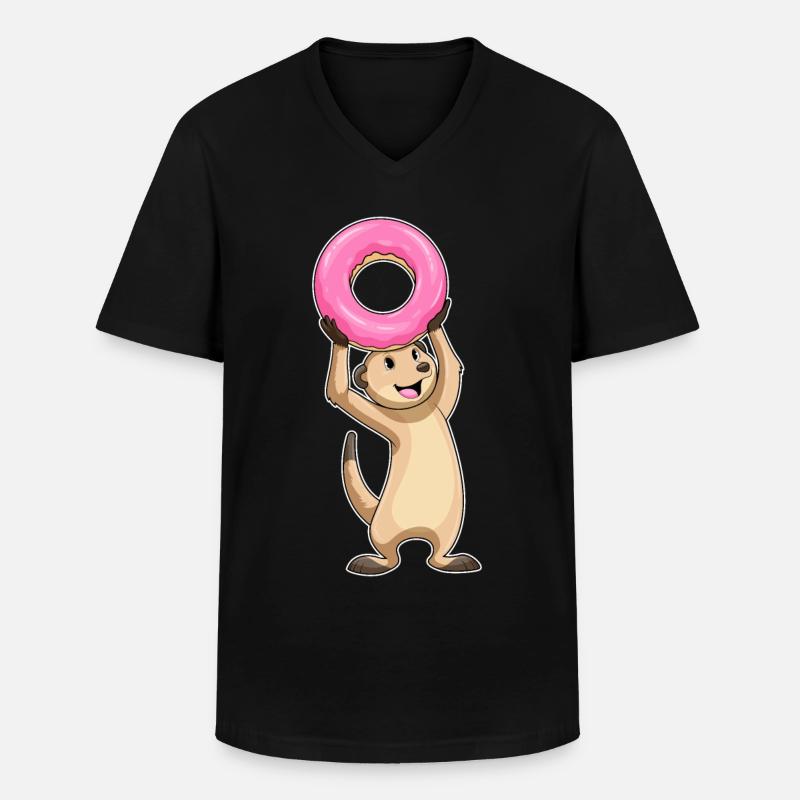 Erdmännchen mit Donut - Männer-T-Shirt mit V-Ausschnitt - Schwarz