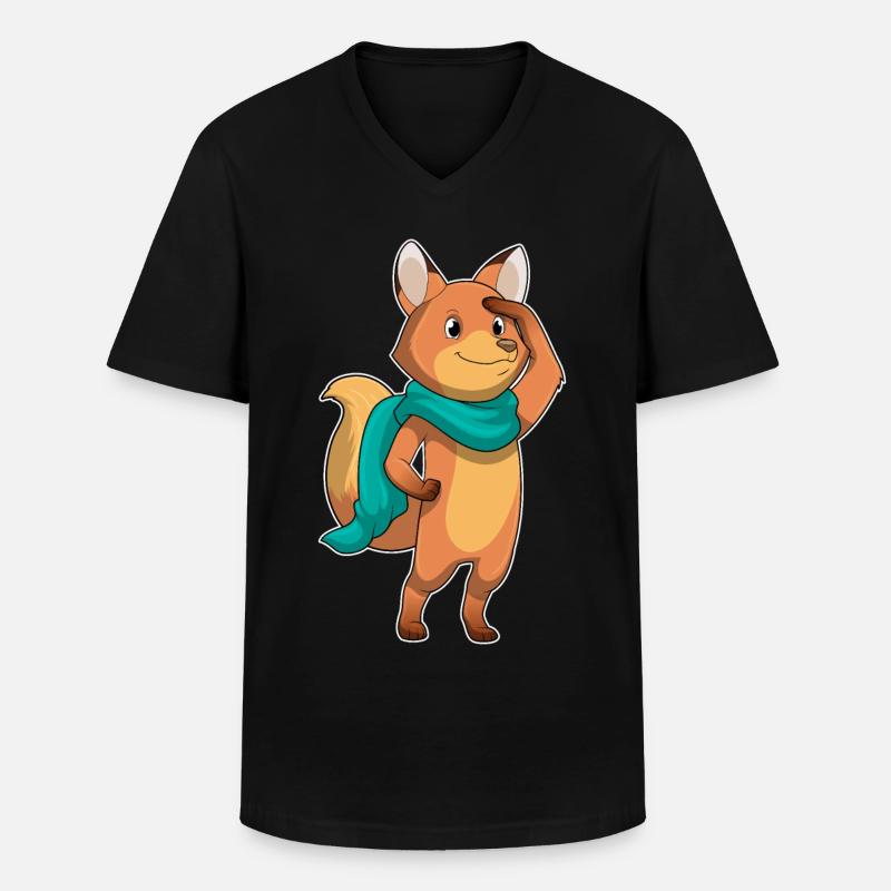 Fuchs mit Schal - Männer-T-Shirt mit V-Ausschnitt - Schwarz