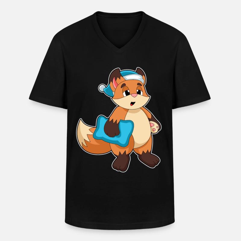 Fuchs mit Schlafmütze - Männer-T-Shirt mit V-Ausschnitt - Schwarz