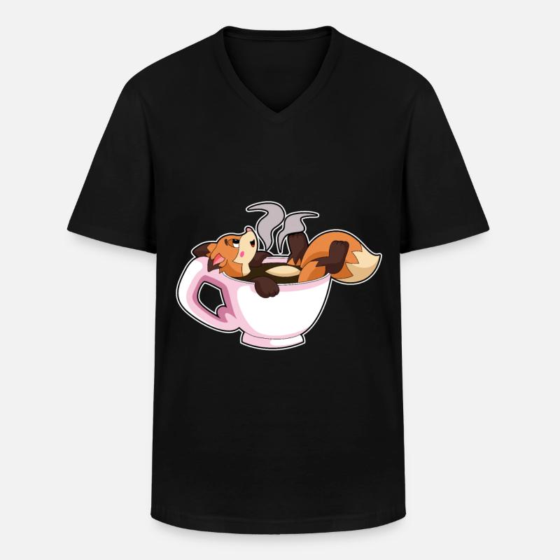 Fuchs mit Tasse Kaffee - Männer-T-Shirt mit V-Ausschnitt - Schwarz