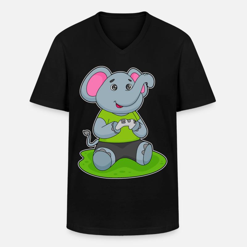 Elefant Gamer Controller - Männer-T-Shirt mit V-Ausschnitt - Schwarz