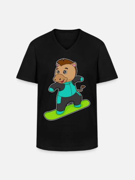 Horse Snowboarder Snowboard - Men's V-Neck T-Shirt - black