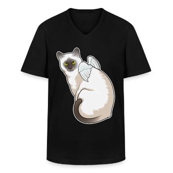 Ailes d’ange de chat - T-shirt col V Homme - noir - Devant - AI Model Male 178 dark (178cm)
