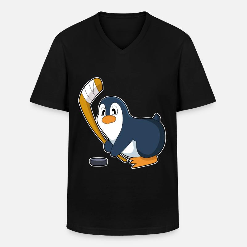 Pinguin Eishockey Eishockeyschläger - Männer-T-Shirt mit V-Ausschnitt - Schwarz