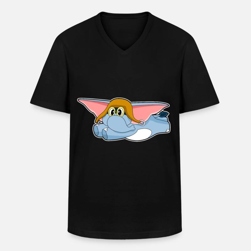 Elefant Pilot Pilotenmütze - Männer-T-Shirt mit V-Ausschnitt - Schwarz