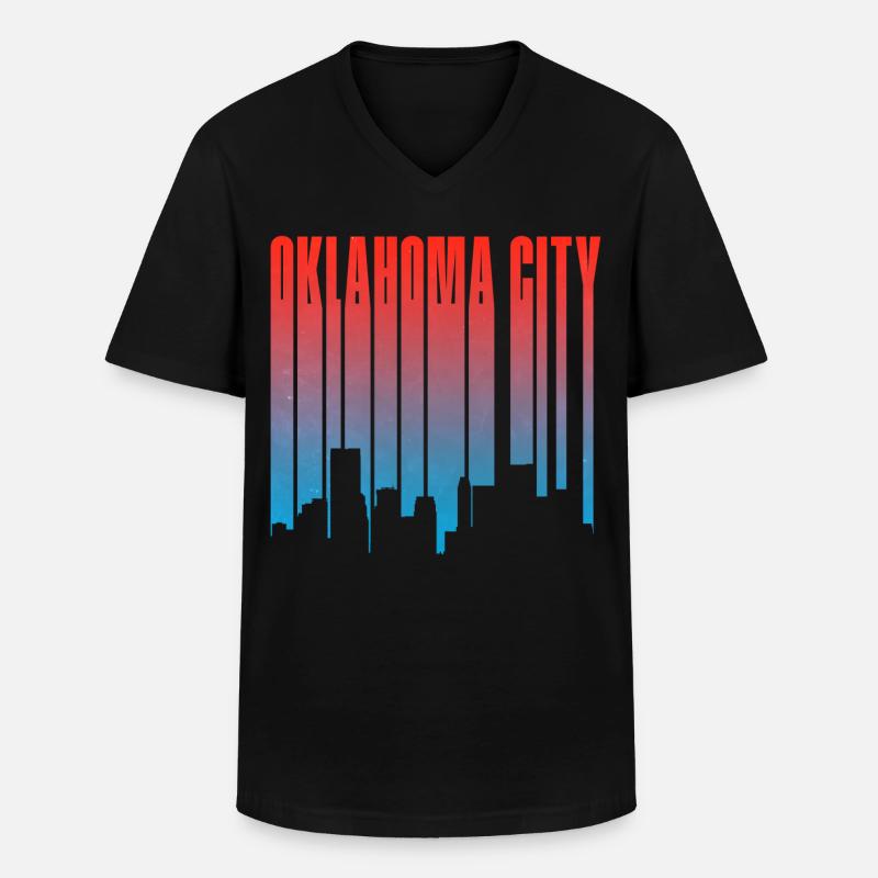 Oklahoma City Skyline Gradient - Männer-T-Shirt mit V-Ausschnitt - Schwarz