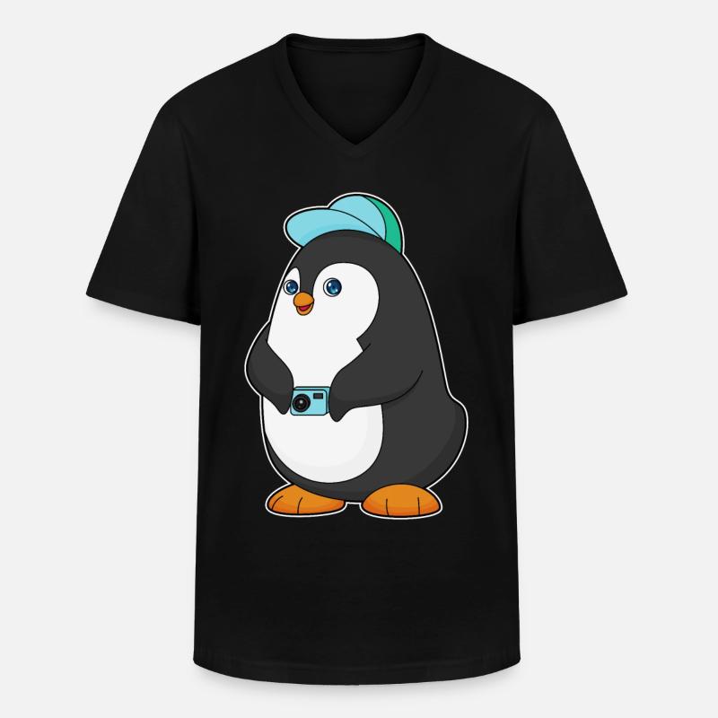 Caméra Pingouin - T-shirt col V Homme - noir
