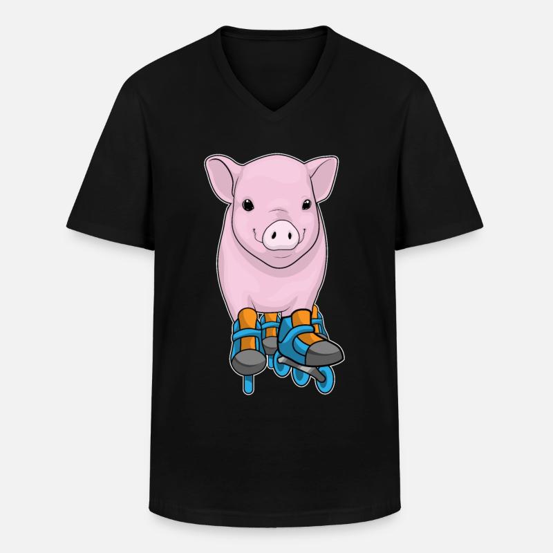 Schwein Inline skating Inline skates - Männer-T-Shirt mit V-Ausschnitt - Schwarz