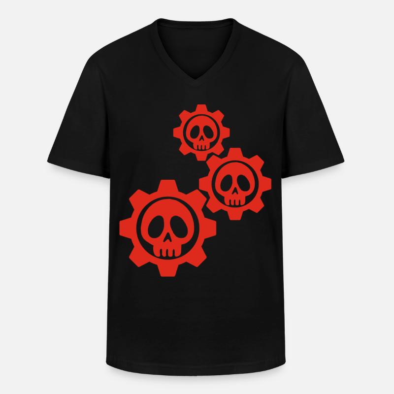 Totenköpfe und rote Zahnräder - Männer-T-Shirt mit V-Ausschnitt - Schwarz