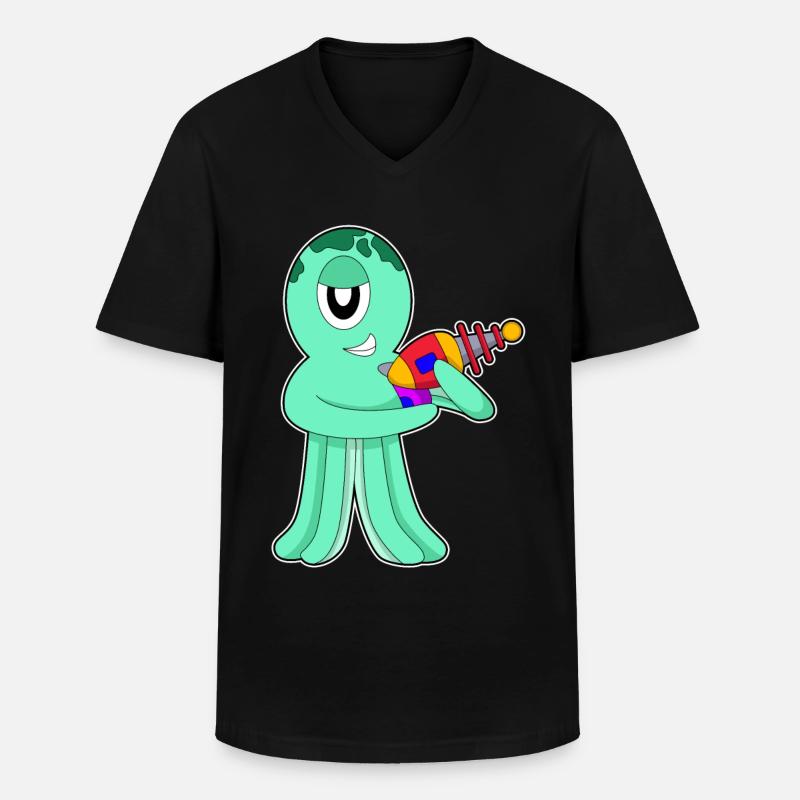 Krake Alien - Männer-T-Shirt mit V-Ausschnitt - Schwarz