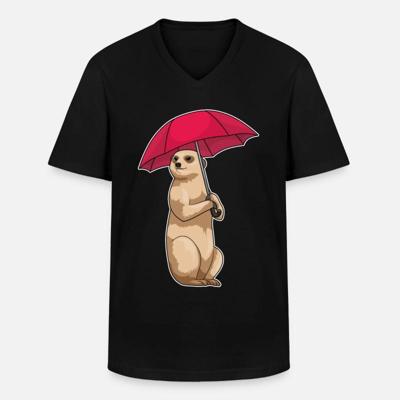 Erdmännchen Regen Regenschirm - Männer-T-Shirt mit V-Ausschnitt - Schwarz