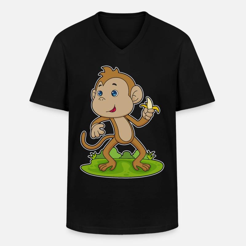 Affe Banane - Männer-T-Shirt mit V-Ausschnitt - Schwarz